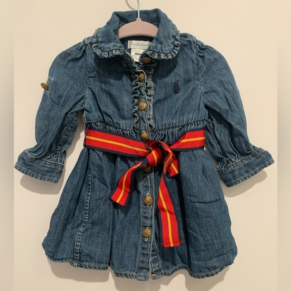 Ralph Lauren denim dress with belt. Size 6 months. - Picture 2 of 8